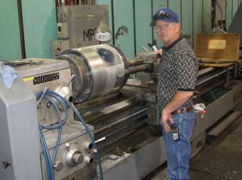 Lathe machining of babbitt crosshead in our machine shop.