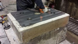 Grouting of soul plates for motor and gear box by millwrights.
