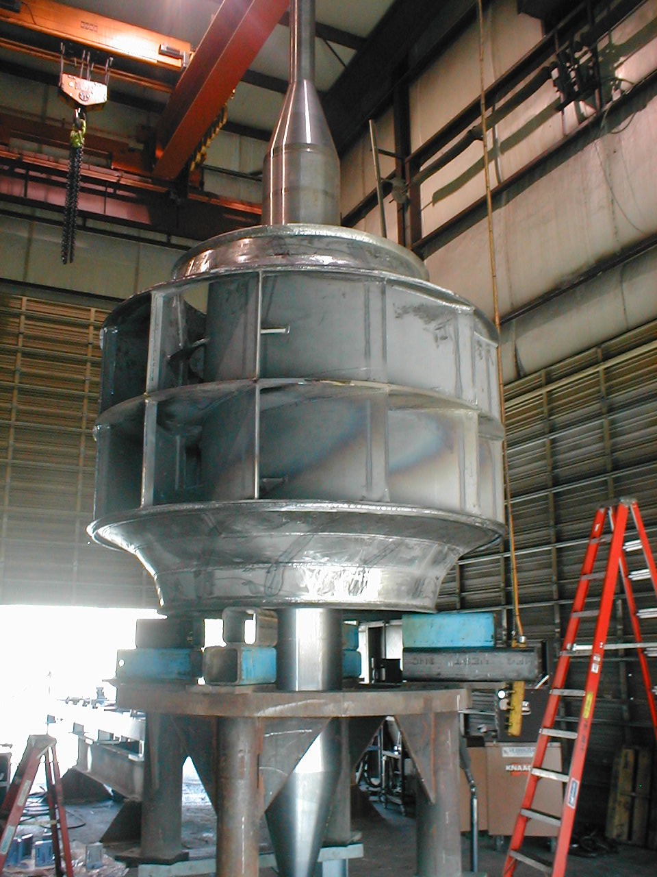Installation of new machined shaft in fan wheel