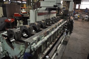 large engine block machined on a Rottler machining center to repair main bearings for size and position.